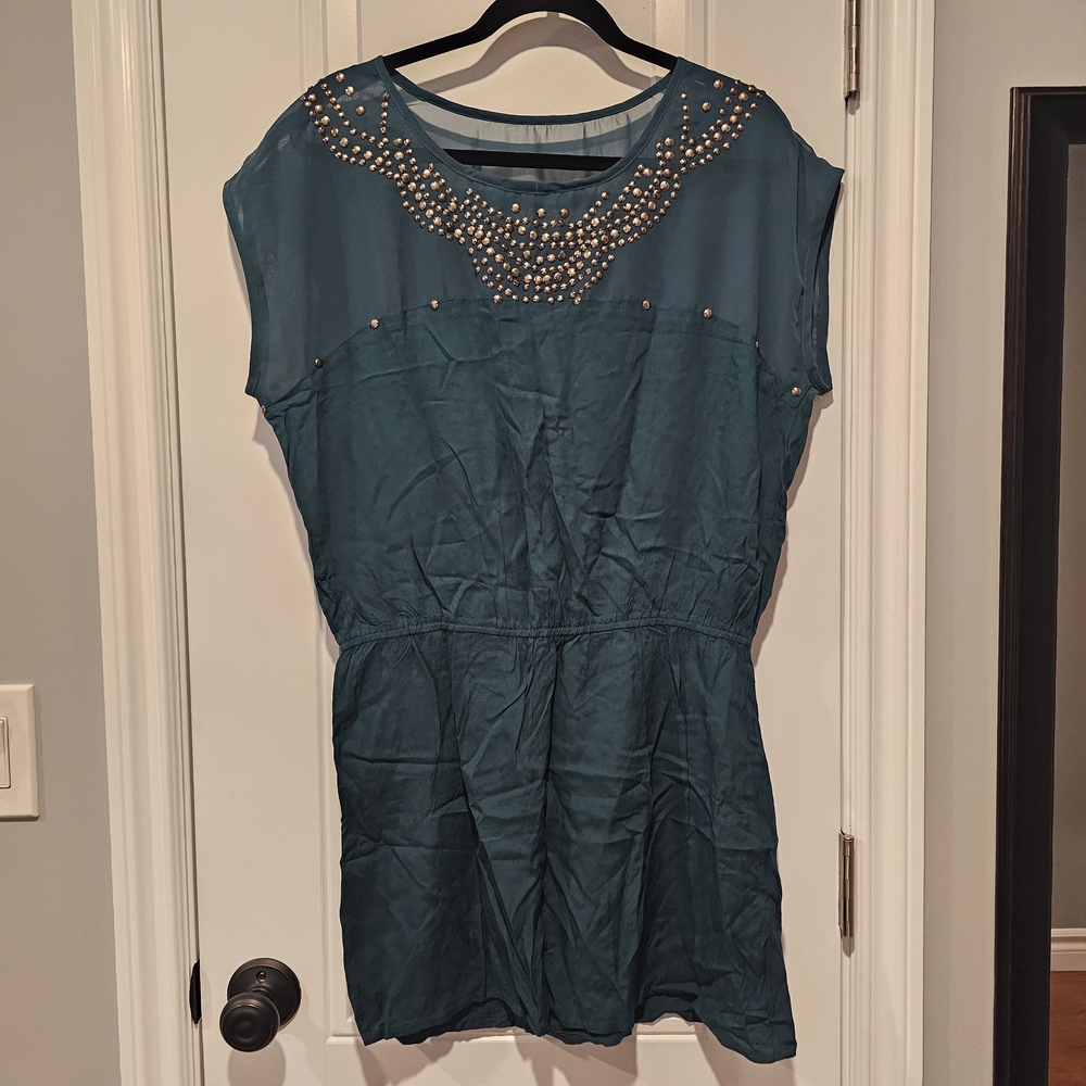 Angie Teal Dress with Studded Detail